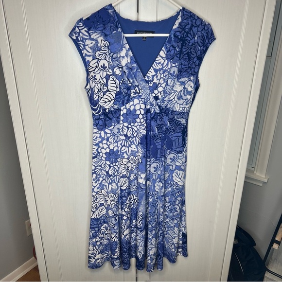 Jones New York Blue White Floral Cap Sleeve Dress - Picture 2 of 3
